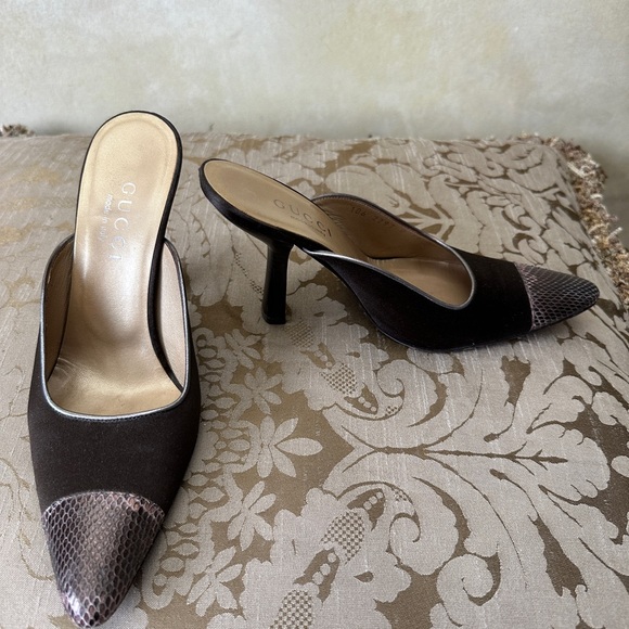 Gucci satin and snake skin leather slides 6C wide - Picture 9 of 9